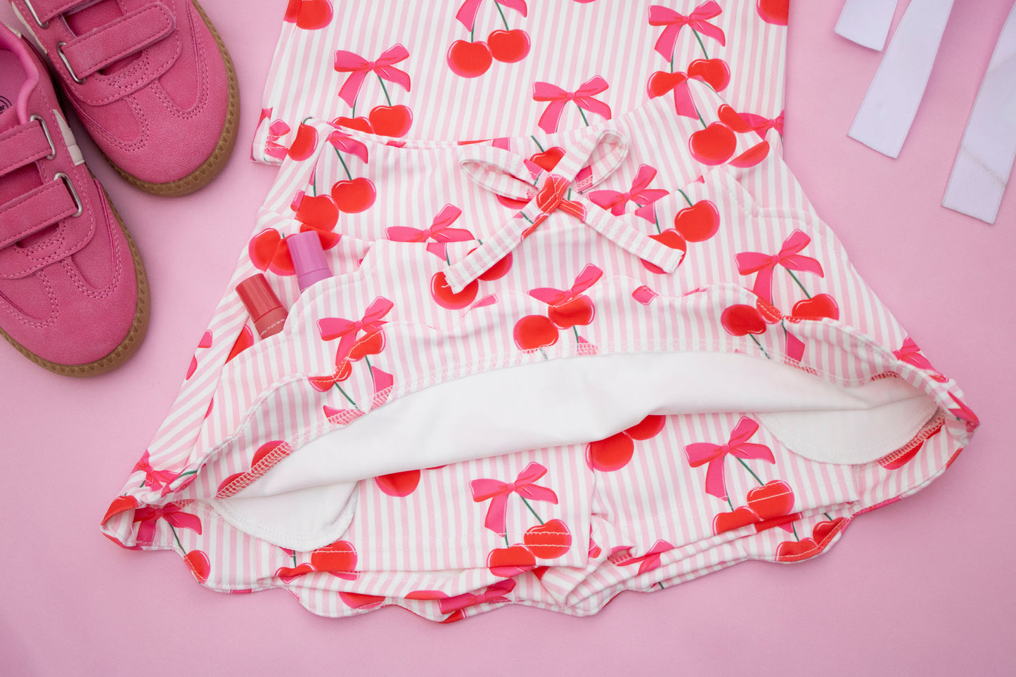 Scalloped Skirt Set- Cherry Pop