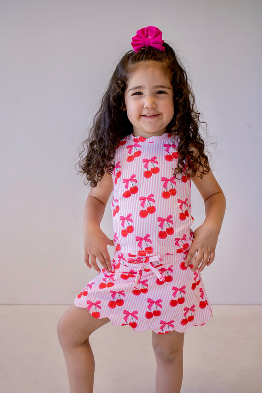 Scalloped Skirt Set- Cherry Pop